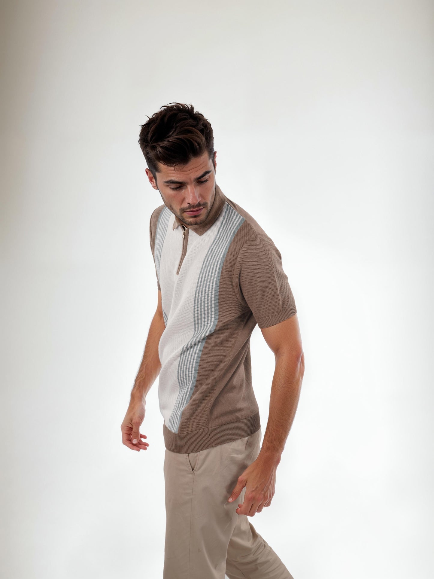 Brown Striped Cotton Polo