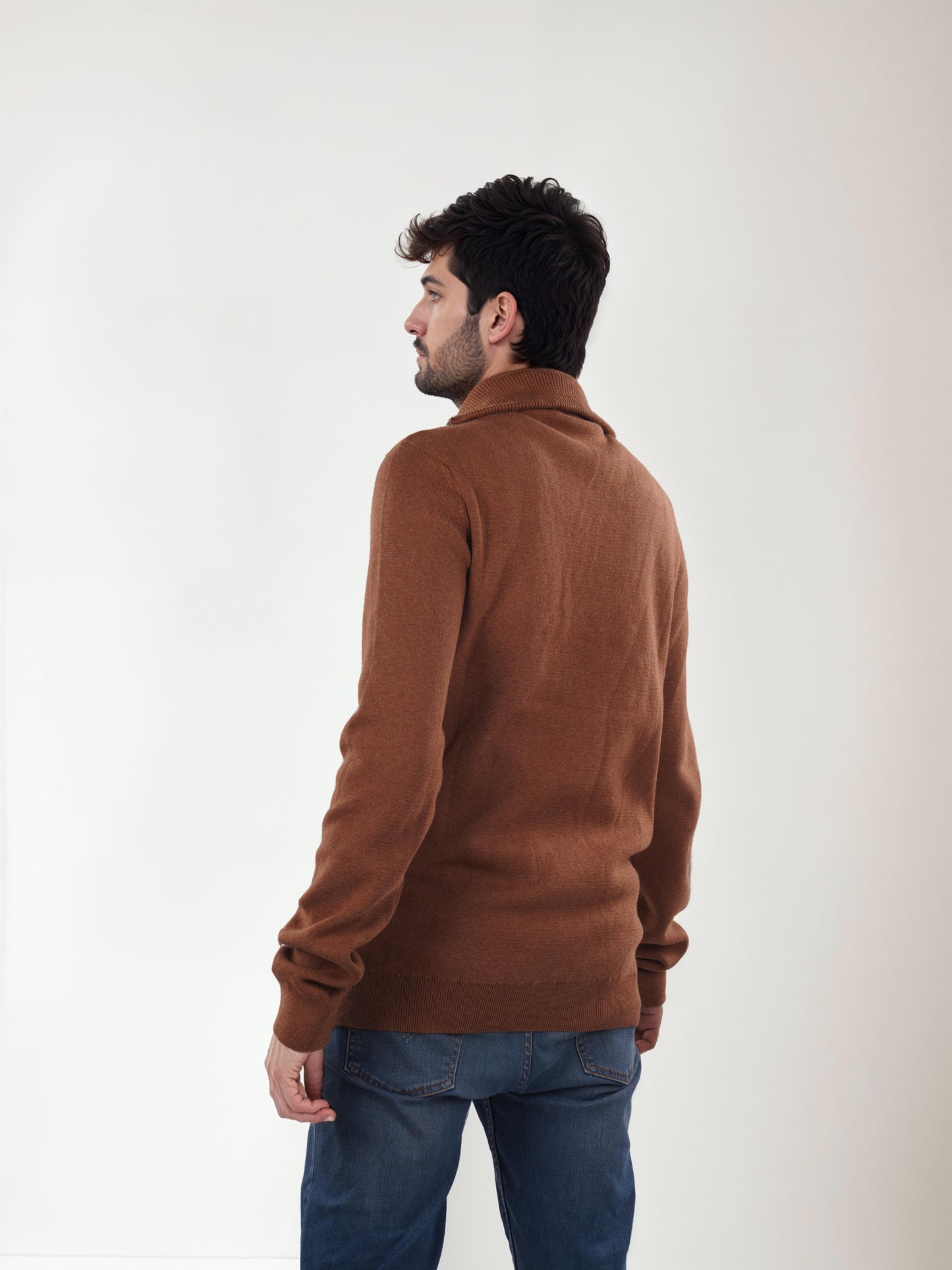 Brown Solid Cotton Sweater