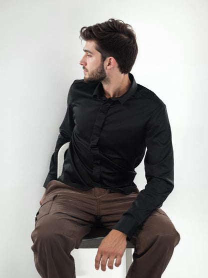 Black Solid Cotton Shirt