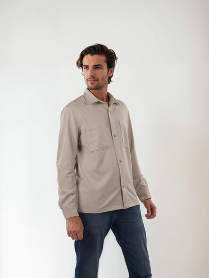 Beige Solid Polyester Shirt