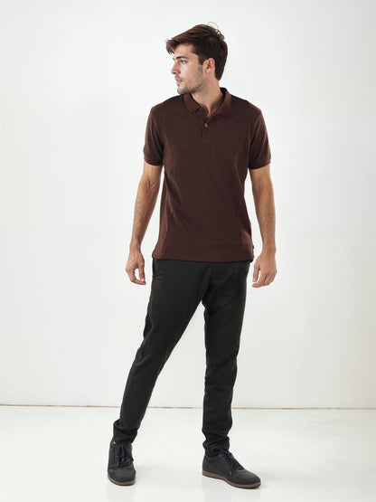 Brown Solid Cotton Polo