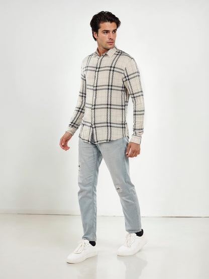 Beige Checks Cotton Shirt