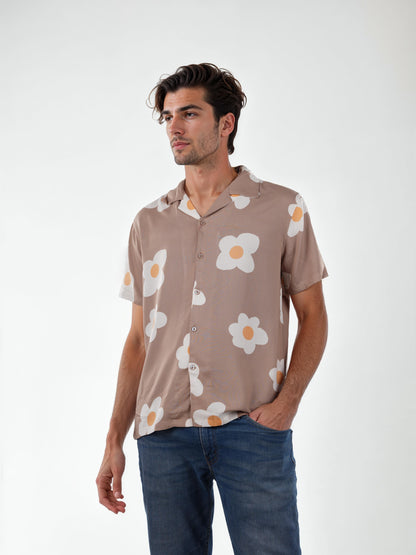 Brown Printed Viscose Shirt