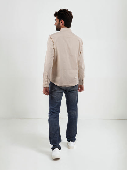 Beige Solid Cotton Shirt