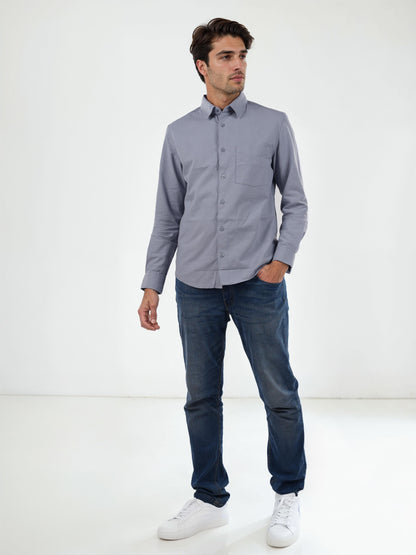 Blue Solid Cotton Shirt