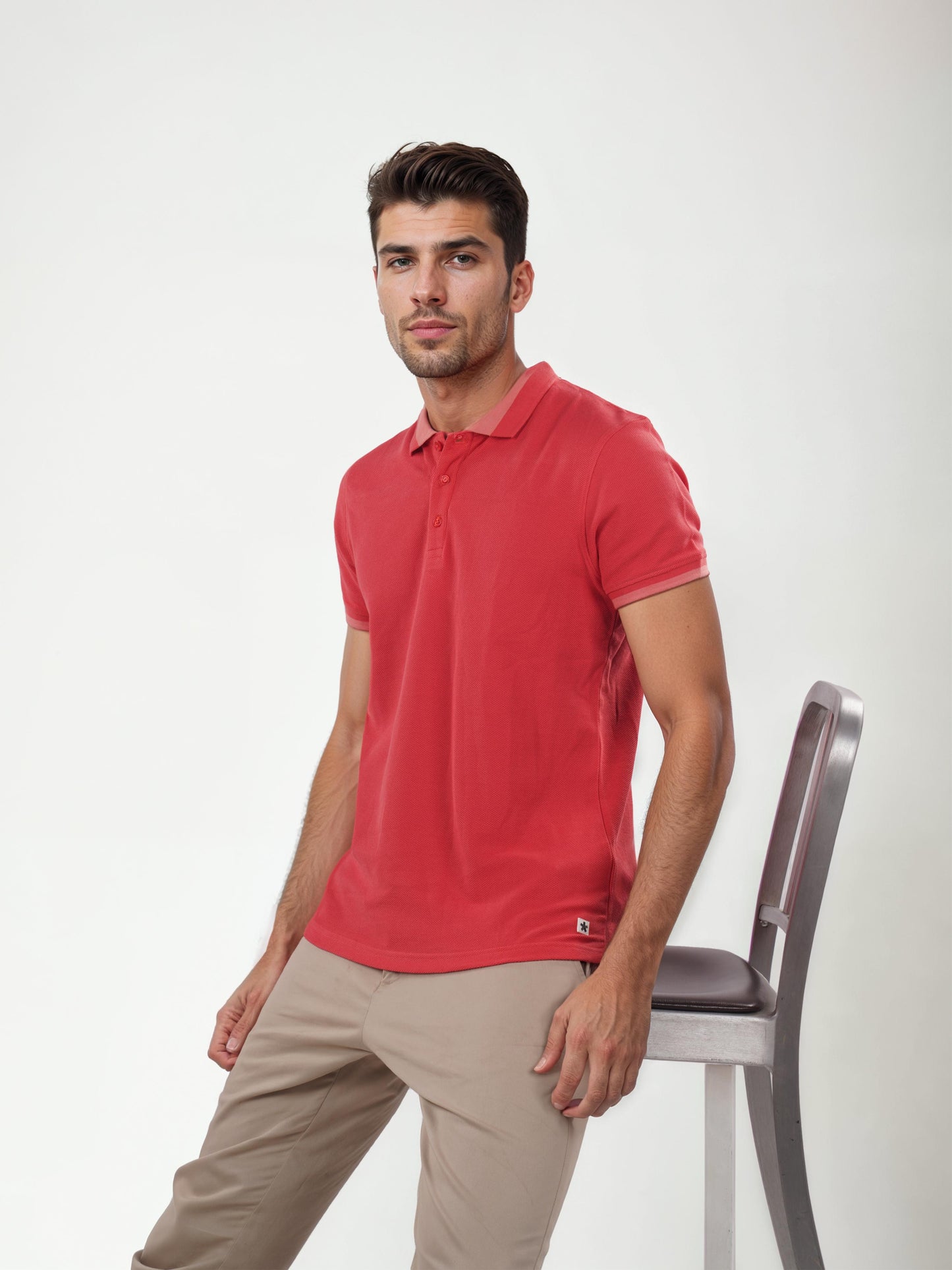 Coral Solid Cotton Polo