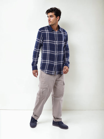 Navy Blue Checks Cotton Shirt