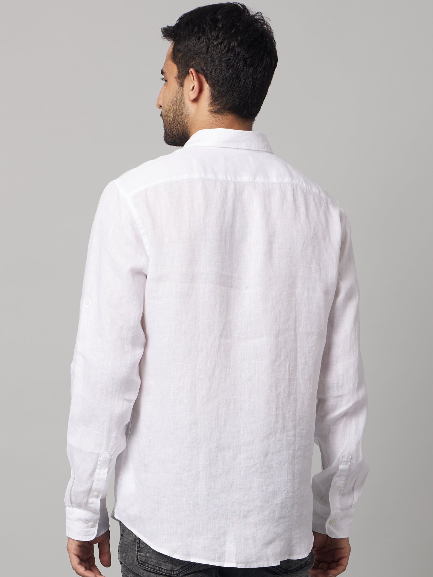 Celio* Men White Solid Regular Fit Linen Shirts
