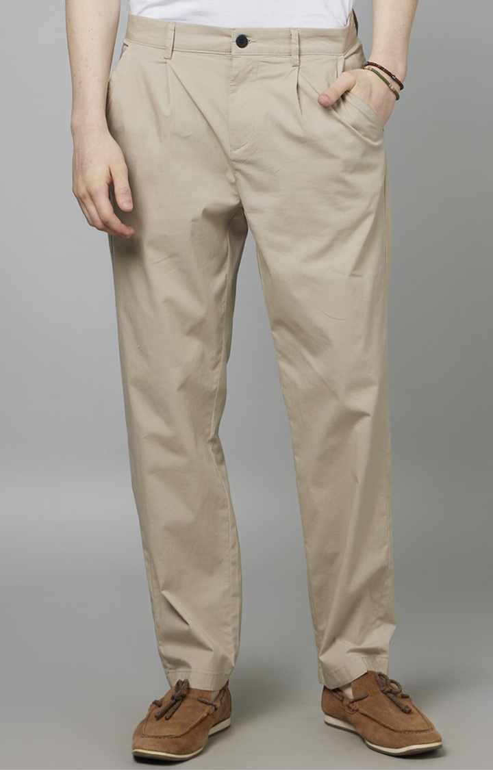 Beige Relaxed Fit Trousers