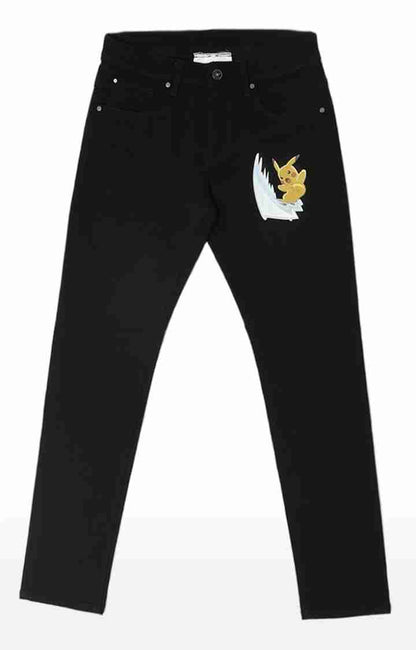 Pokemon - Black Printed Cotton Jeans