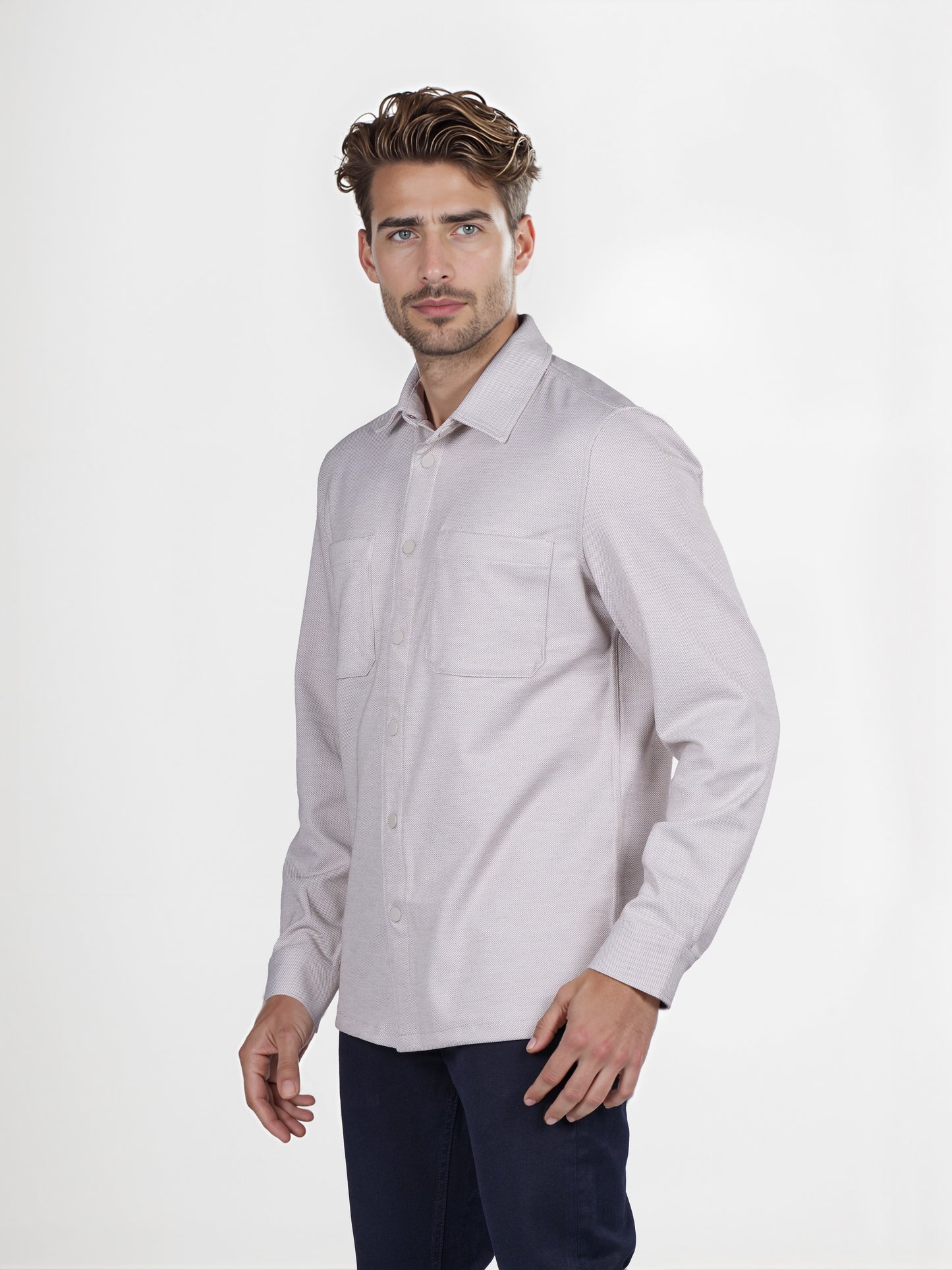 Celio* Solid Overshirt Cotton Beige Shirt