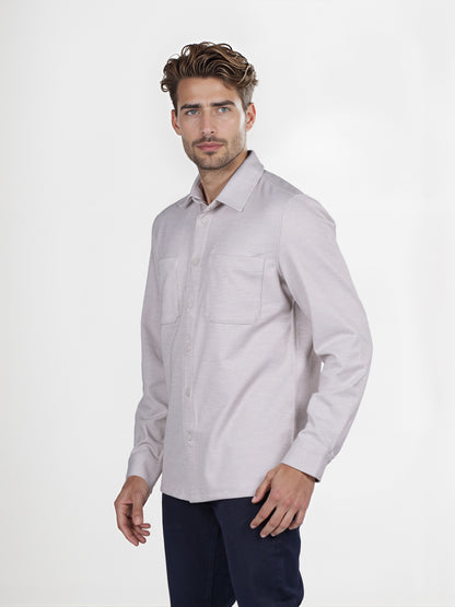 Celio* Solid Overshirt Cotton Beige Shirt