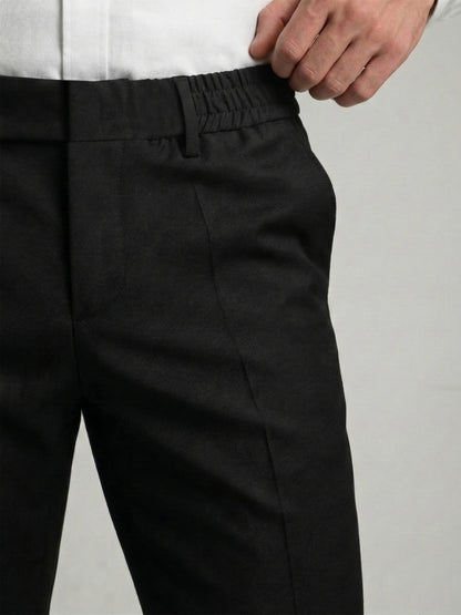 Celio Mens Black Solid 24H Fit Polyester Casual Trouser