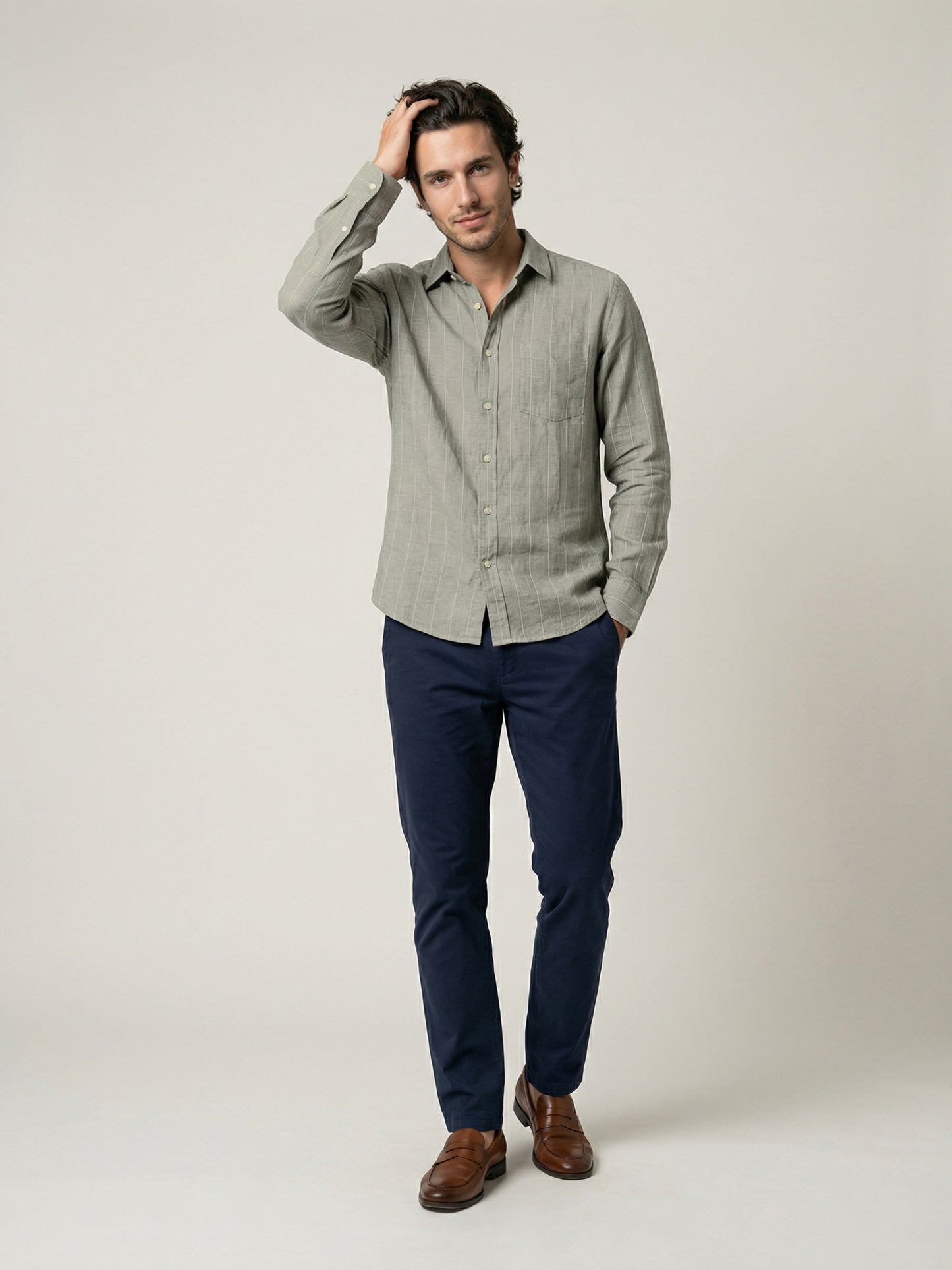 Celio Mens Khaki Solid Regular Fit Linen Shirts