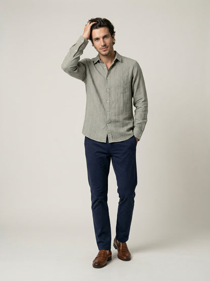 Celio Mens Khaki Solid Regular Fit Linen Shirts