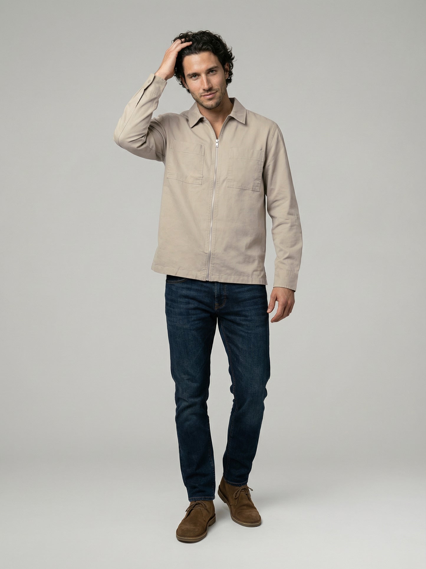 Celio Mens Beige Solid Overshirt Fit Cotton Shirts