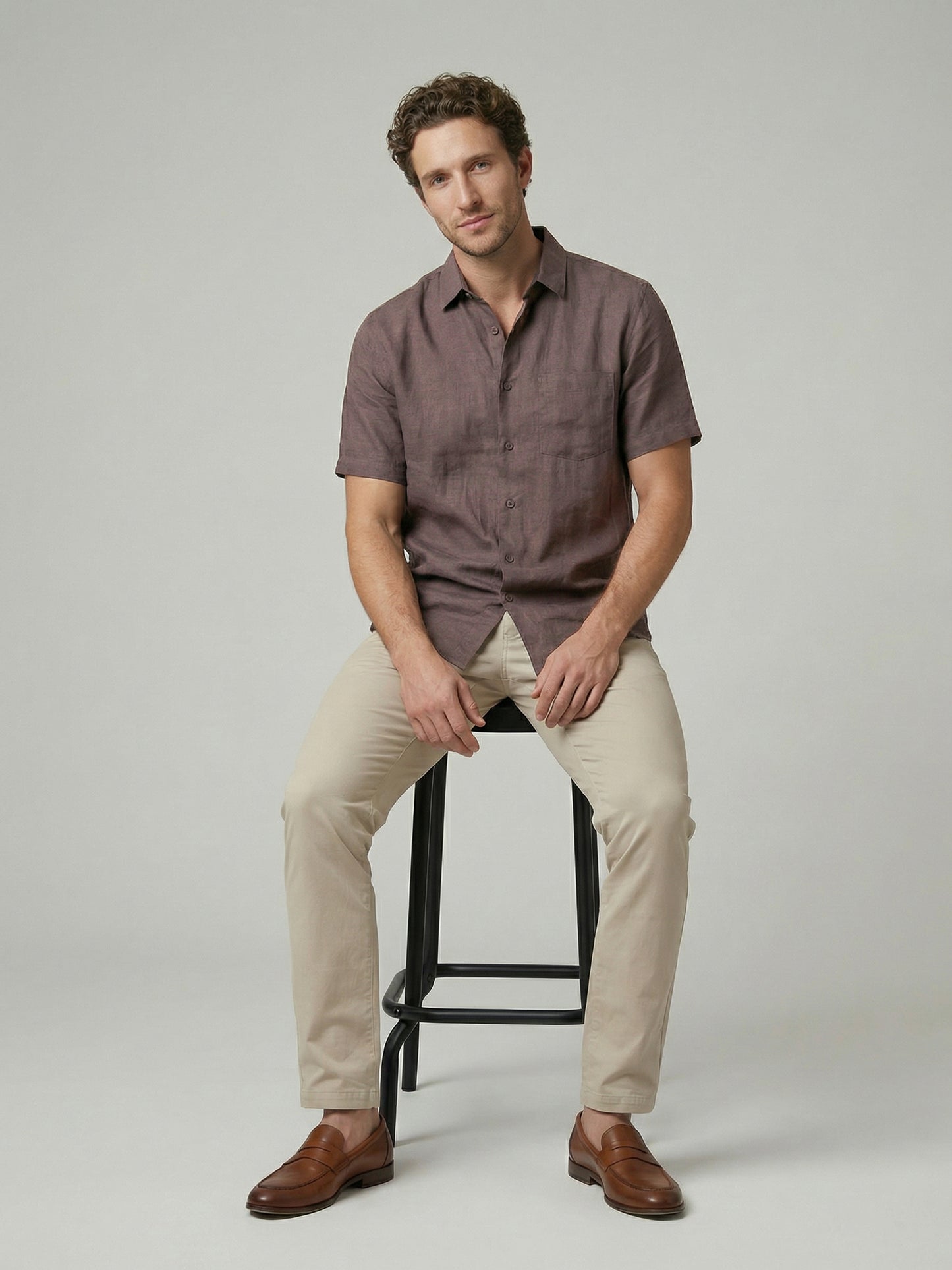 Celio Mens Brown Solid Regular Fit Linen Shirts