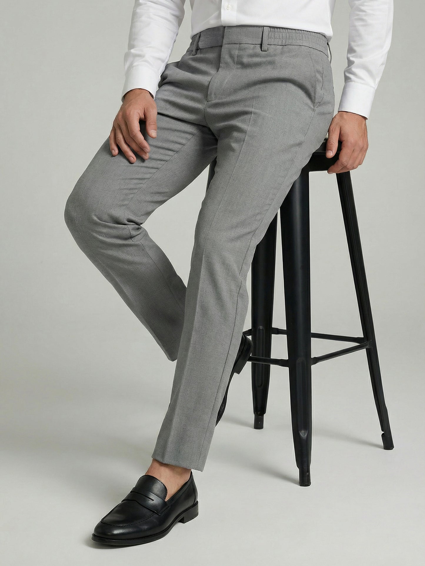 Celio Mens Grey Solid 24H Fit Polyester Casual Trouser