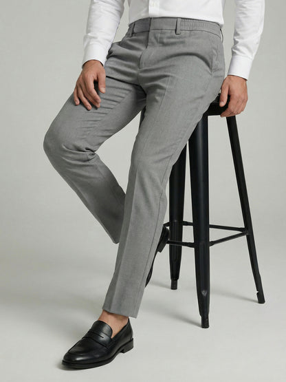 Celio Mens Grey Solid 24H Fit Polyester Casual Trouser