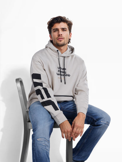 UFC - Beige Printed Oversized Cotton Sweatshirt