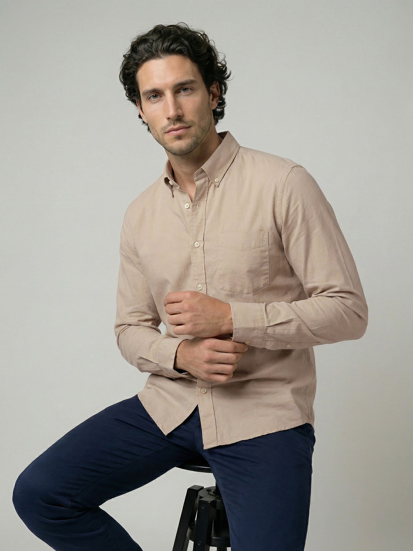 Celio Mens Beige Solid Regular Fit Cotton Shirts