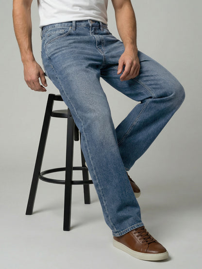Celio Mens Blue Twill Baggy Fit Cotton Jeans