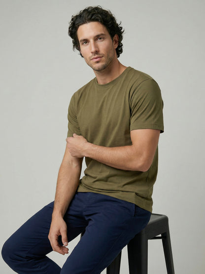 Celio Mens Olive Solid Slim Fit Cotton T-Shirts