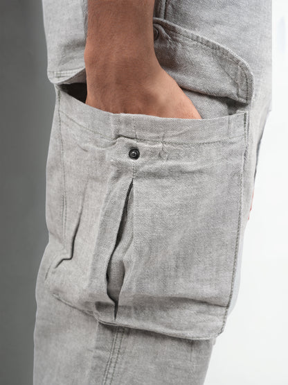 Grey Slim Fit Linen Trousers