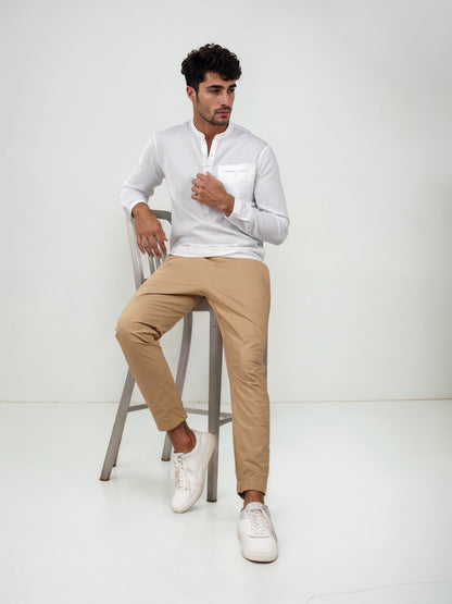 Beige Slim Fit Trousers