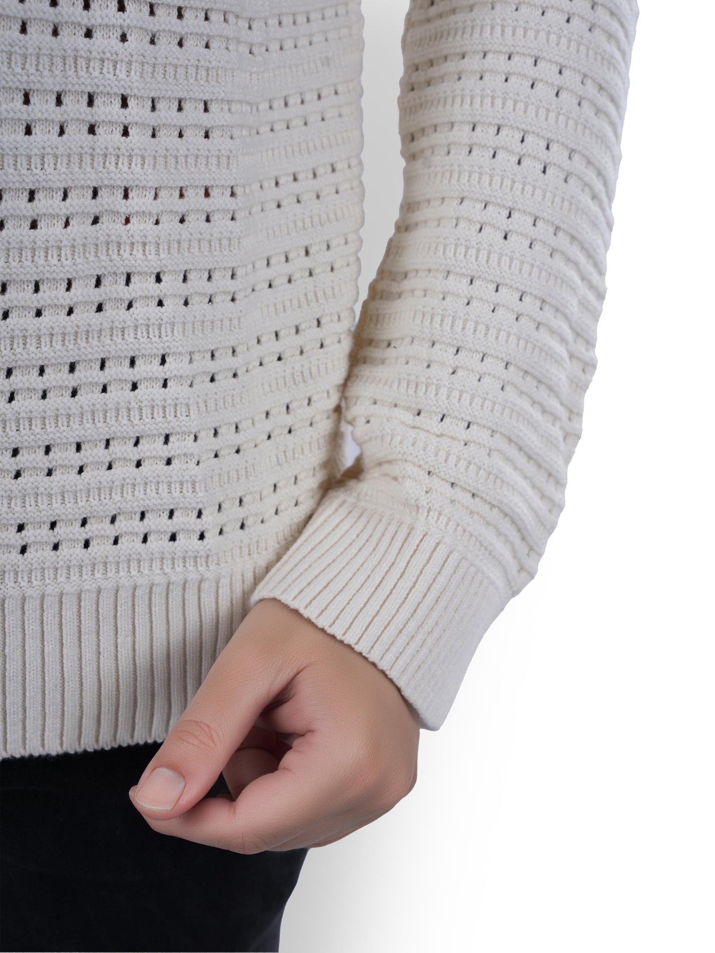 Beige Solid Cotton Sweater