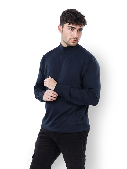 Navy Blue Solid Viscose Sweater