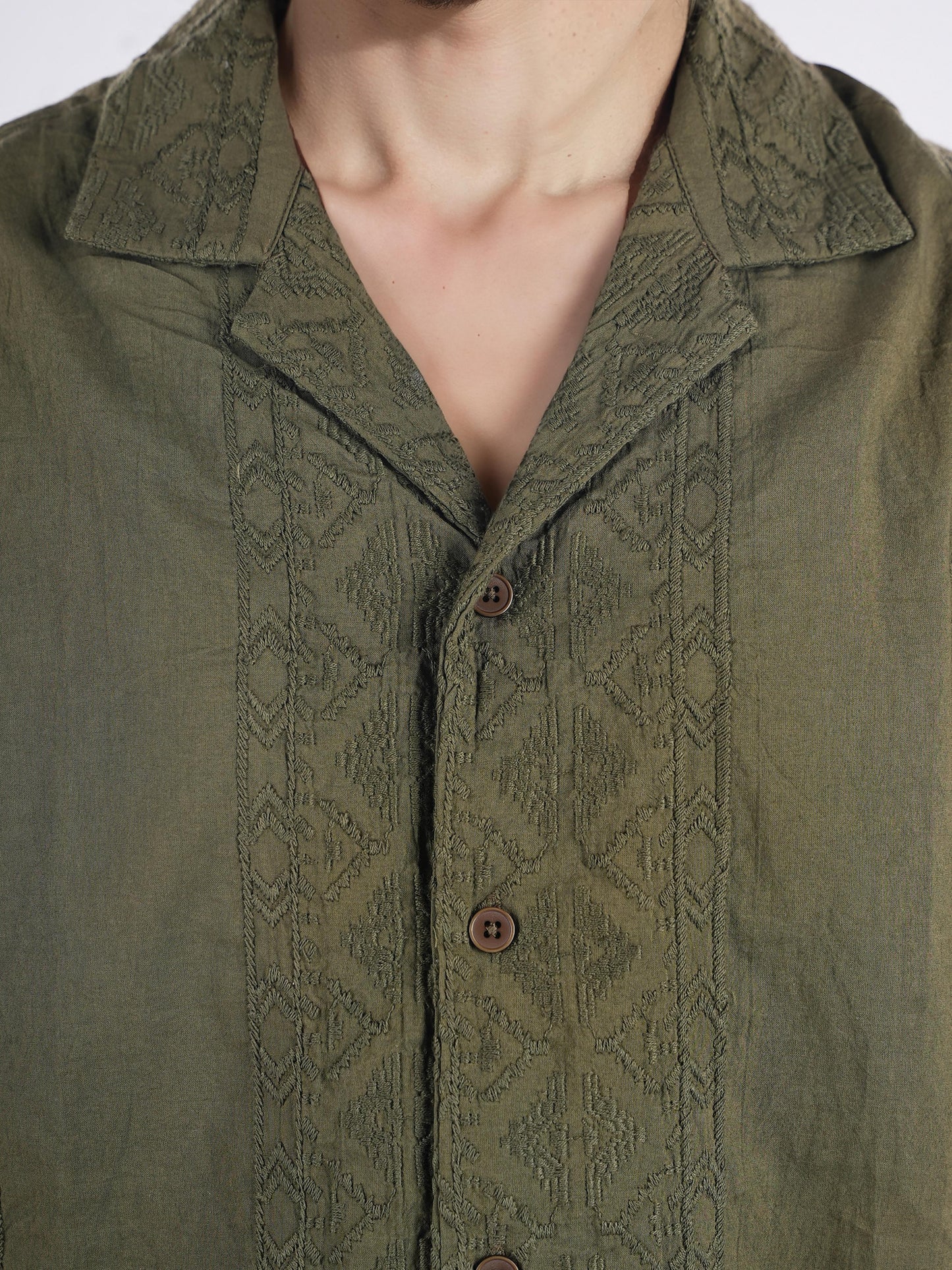 Green Embroidered Cotton Shirt