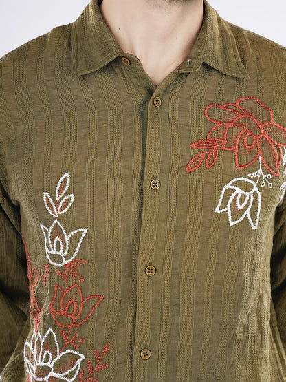 Green Embroidered Cotton Shirt