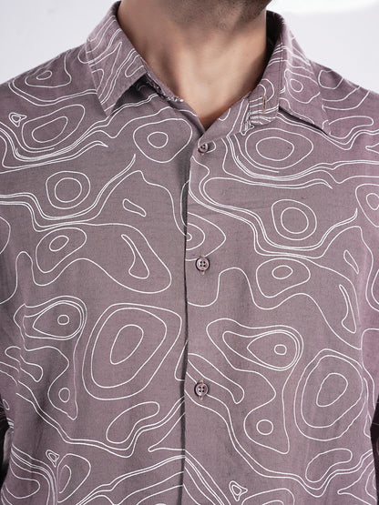 Purple Printed Linen Shirt