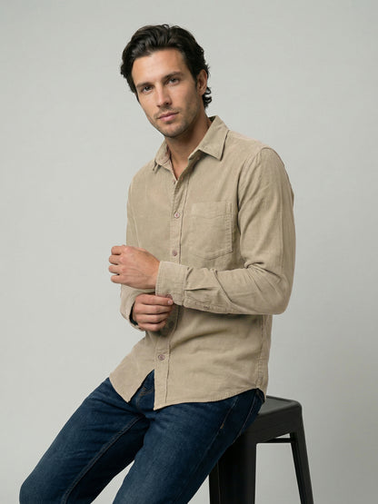 Celio Mens Beige Corduroy Regular Fit Cotton Shirts