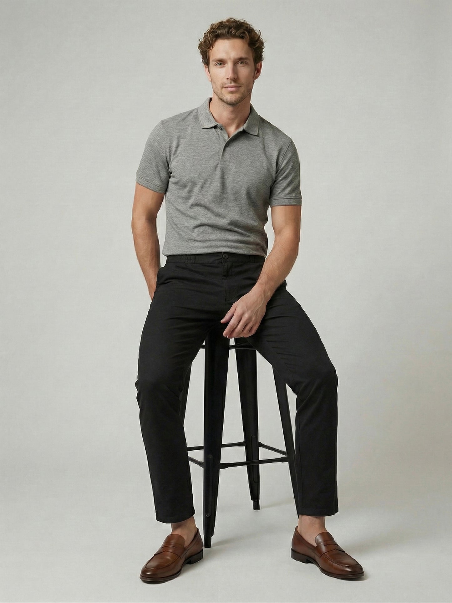 Celio Mens Black Knit Slim Fit Cotton Casual Trouser
