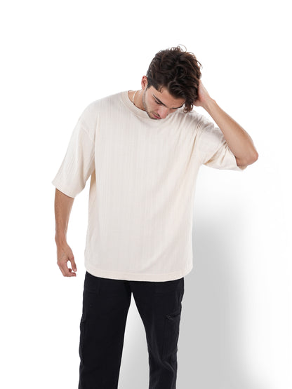 Beige Striped Cotton T-shirt