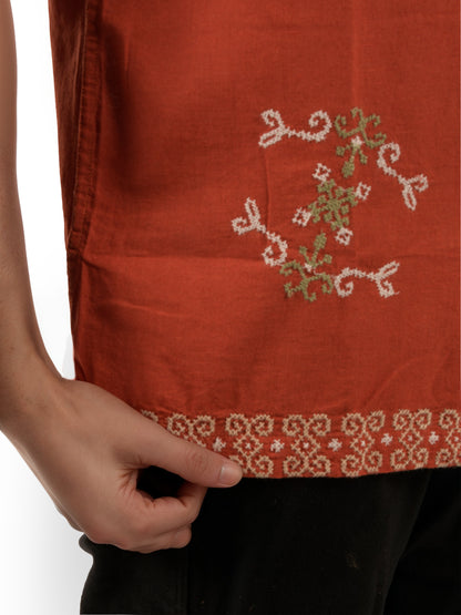 Red Embroidered Linen Shirt