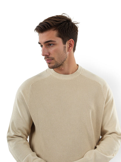 Beige Solid Cotton Sweater