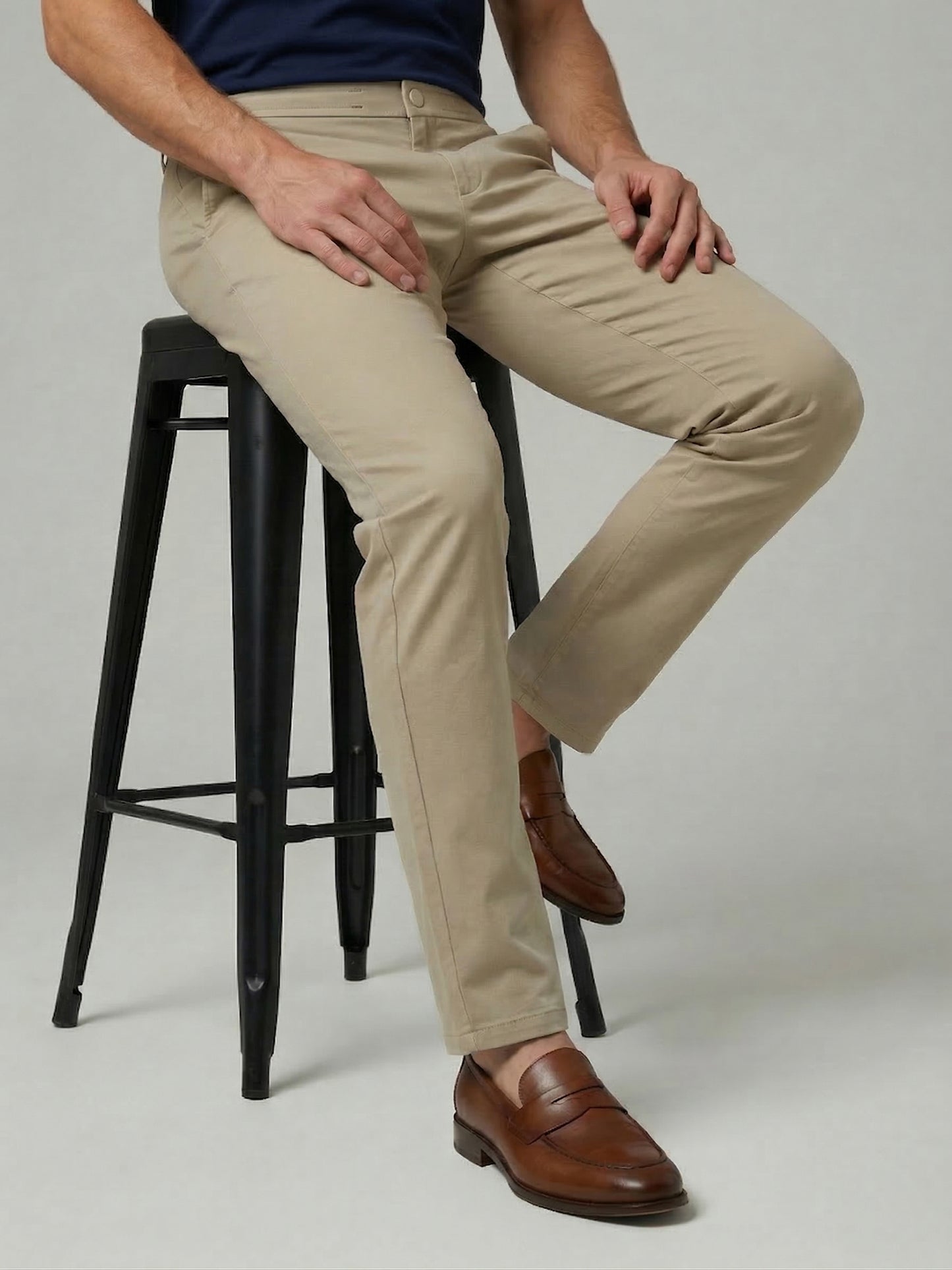 Celio Mens Beige Dobby Slim Fit Polyester Casual Trouser