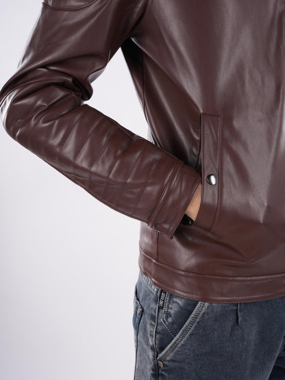 Brown Solid Polyamide Jacket