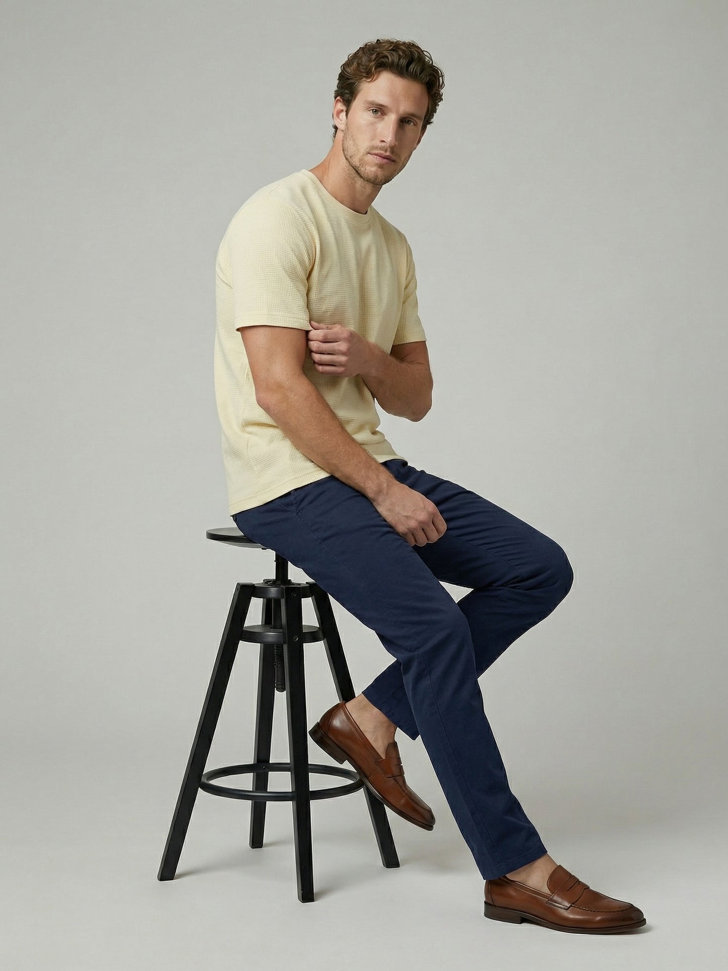 Celio Mens Yellow Structured Regular Fit Cotton T-Shirts