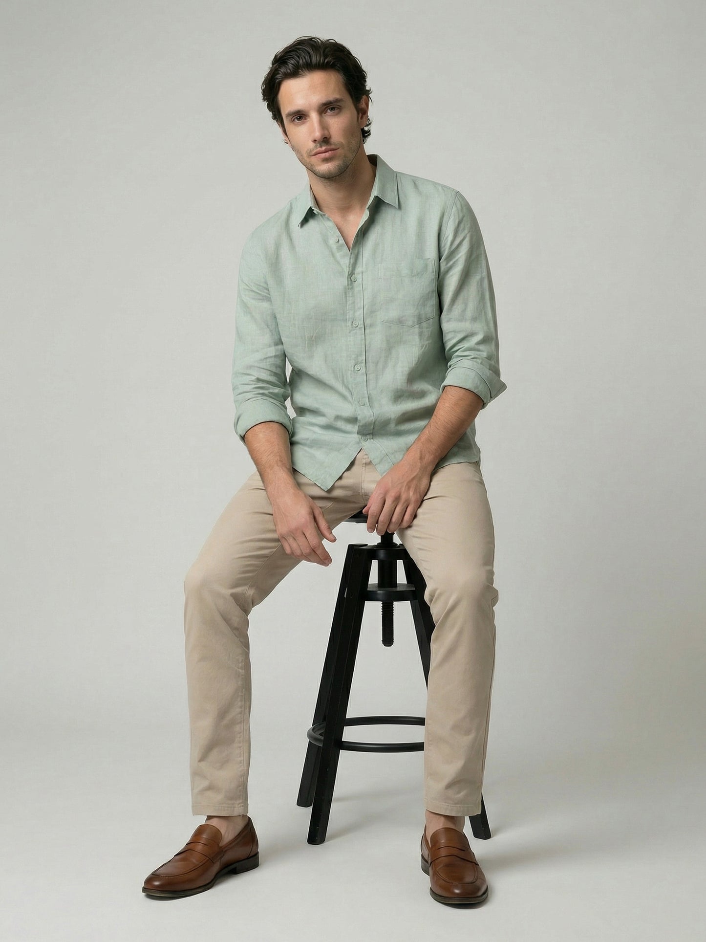 Celio Mens Green Solid Regular Fit Linen Shirts