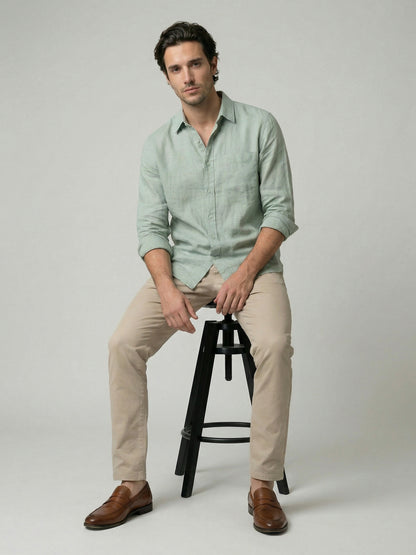 Celio Mens Green Solid Regular Fit Linen Shirts