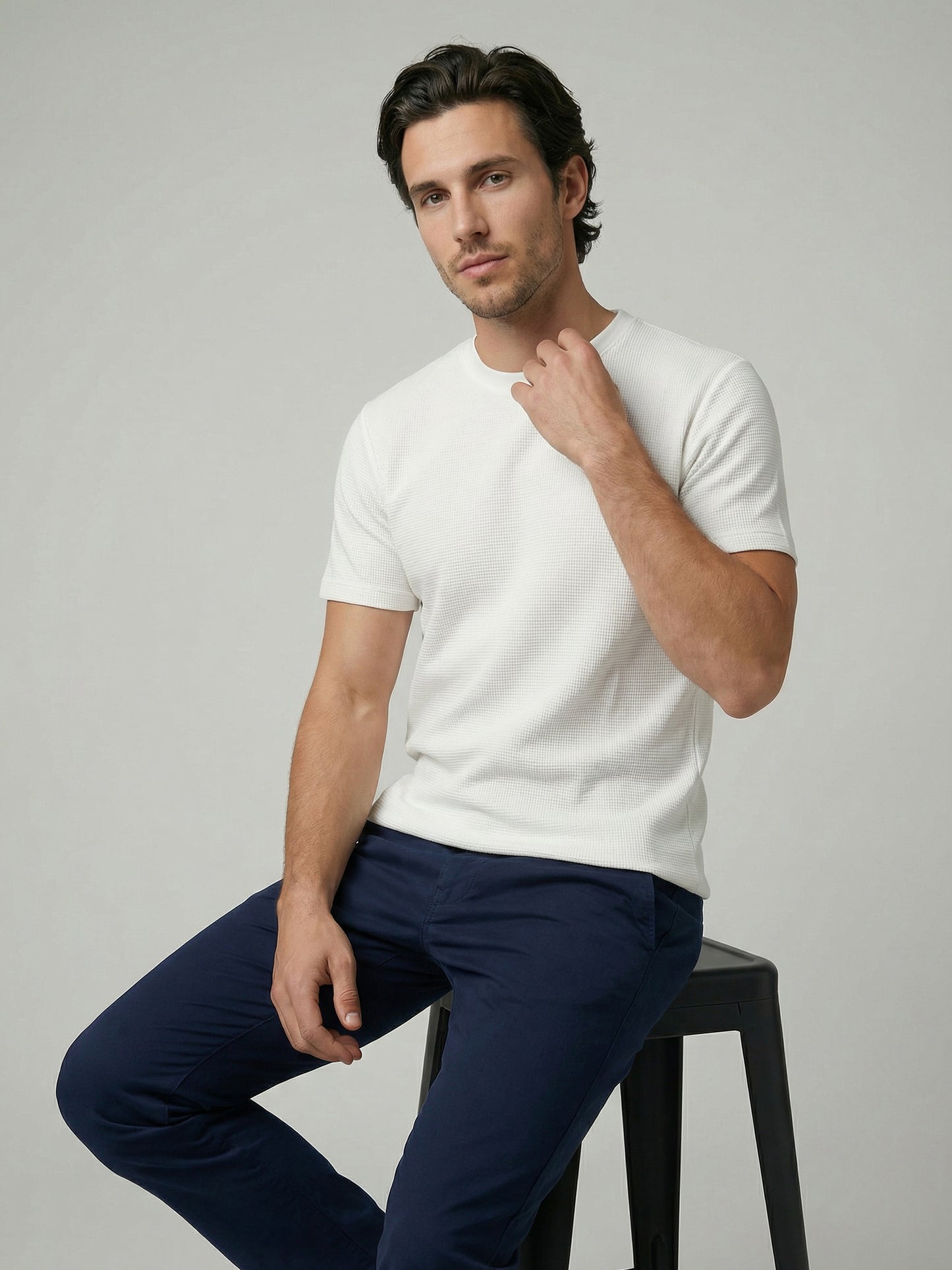 Celio Mens White Structured Regular Fit Cotton T-Shirts