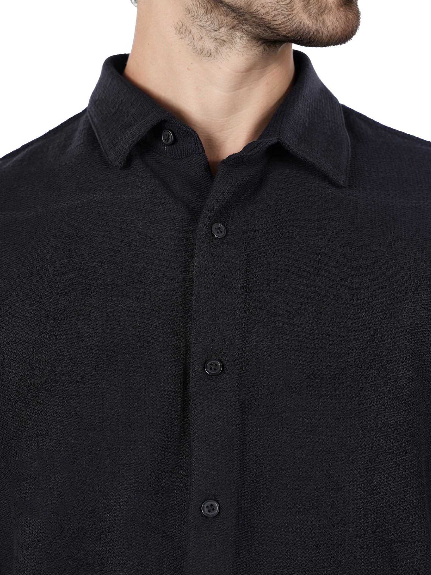 Black Solid Polyester Shirt