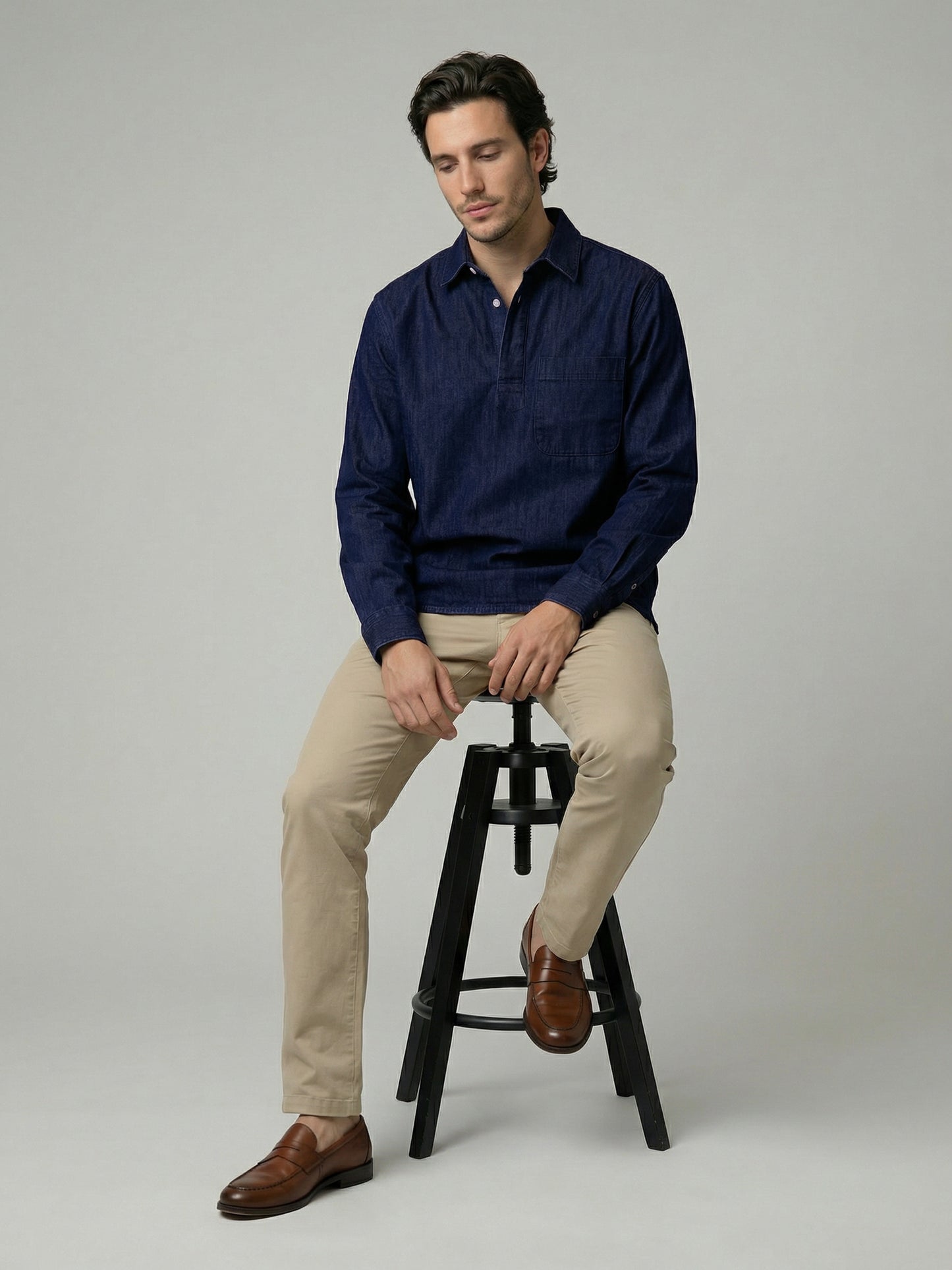 Celio Mens Navy Twill Regular Fit Cotton Shirts