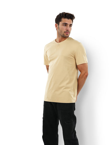 Beige Solid Cotton T-shirt