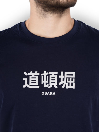 Navy Blue Printed Cotton T-shirt