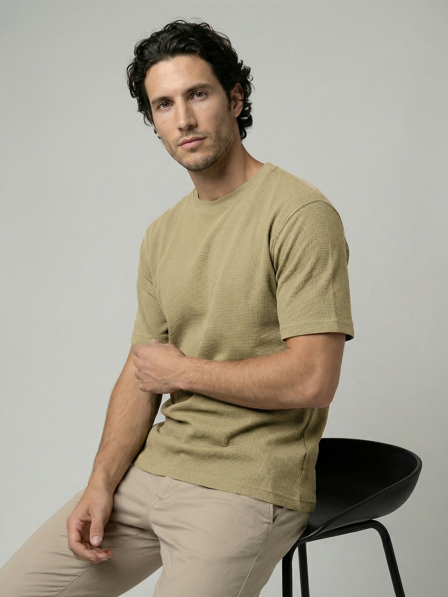 Celio Mens Olive Structured Regular Fit Cotton T-Shirts